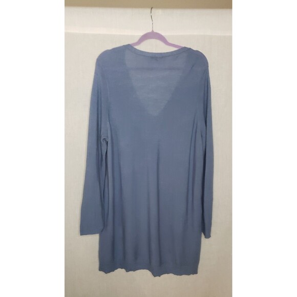 Eileen Fisher Knit Tunic Top Large Blue V neck Hi Lo 100% Merino Wool Lagenlook - Picture 2 of 6